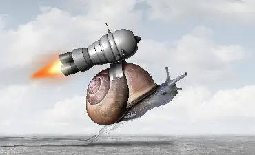 A snail with a rocket engine on its back.