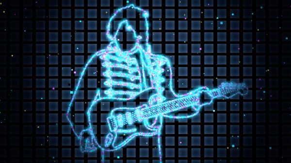 Digital art of a man playing guitar.